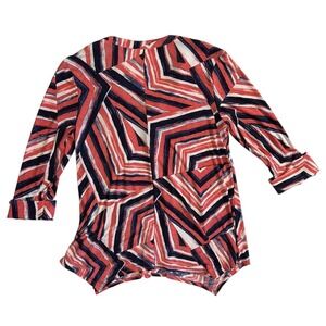 Cocomo Geometric Abstract Print Tunic Top Roll Tab‎ Sleeve Sharkbite L